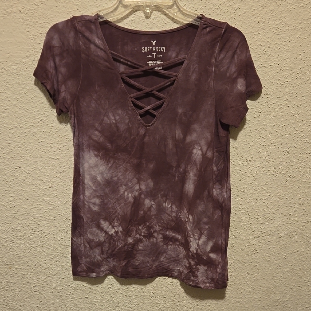 B10 Purple Tie-Dye Women's Soft & Sexy Top Sz XS AEO